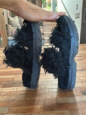 UGG Black Fuzzy Slide Sandals - Women's Plush Slip-On